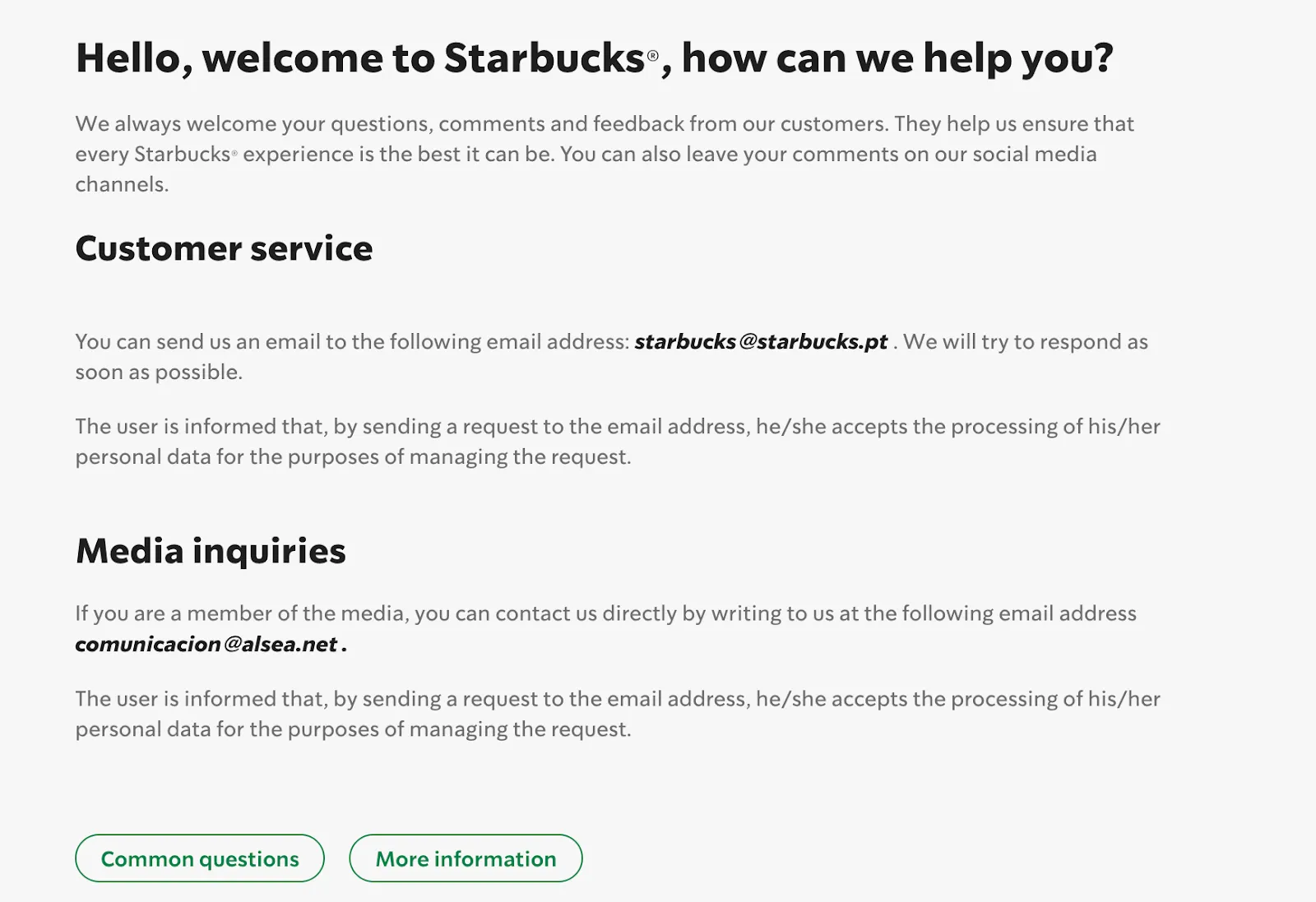 No quick chat option, only calling or emailing example
