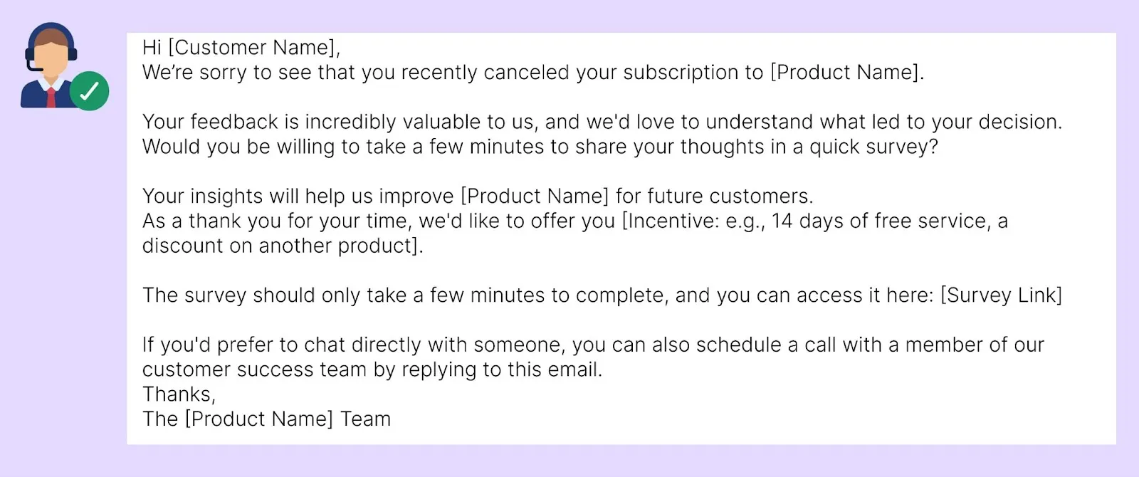 an example message you could send to customers who've canceled: