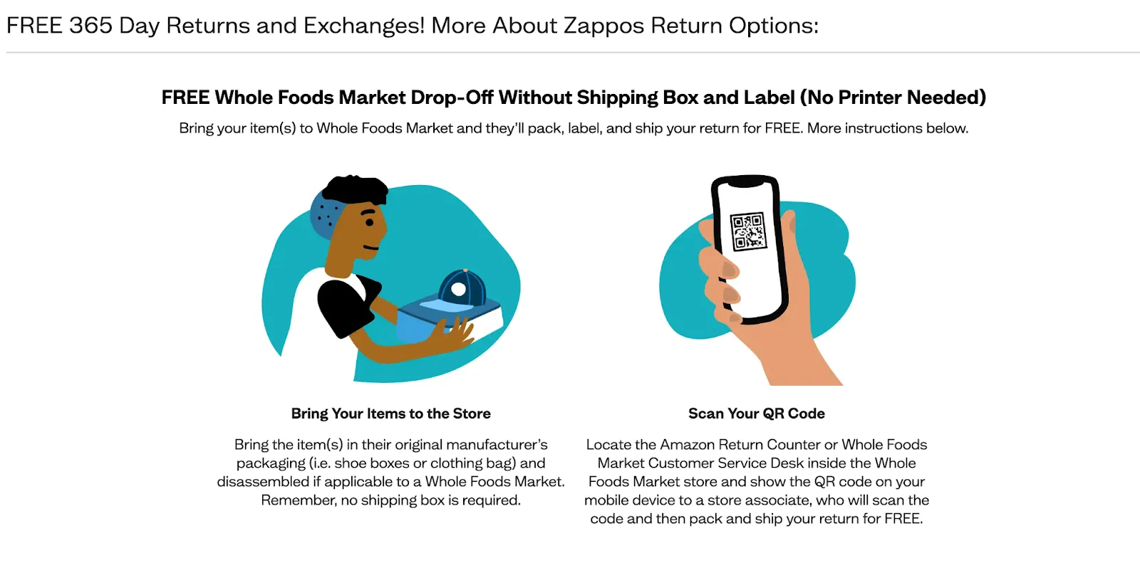 Zappos free a 365-day return policy screenshot