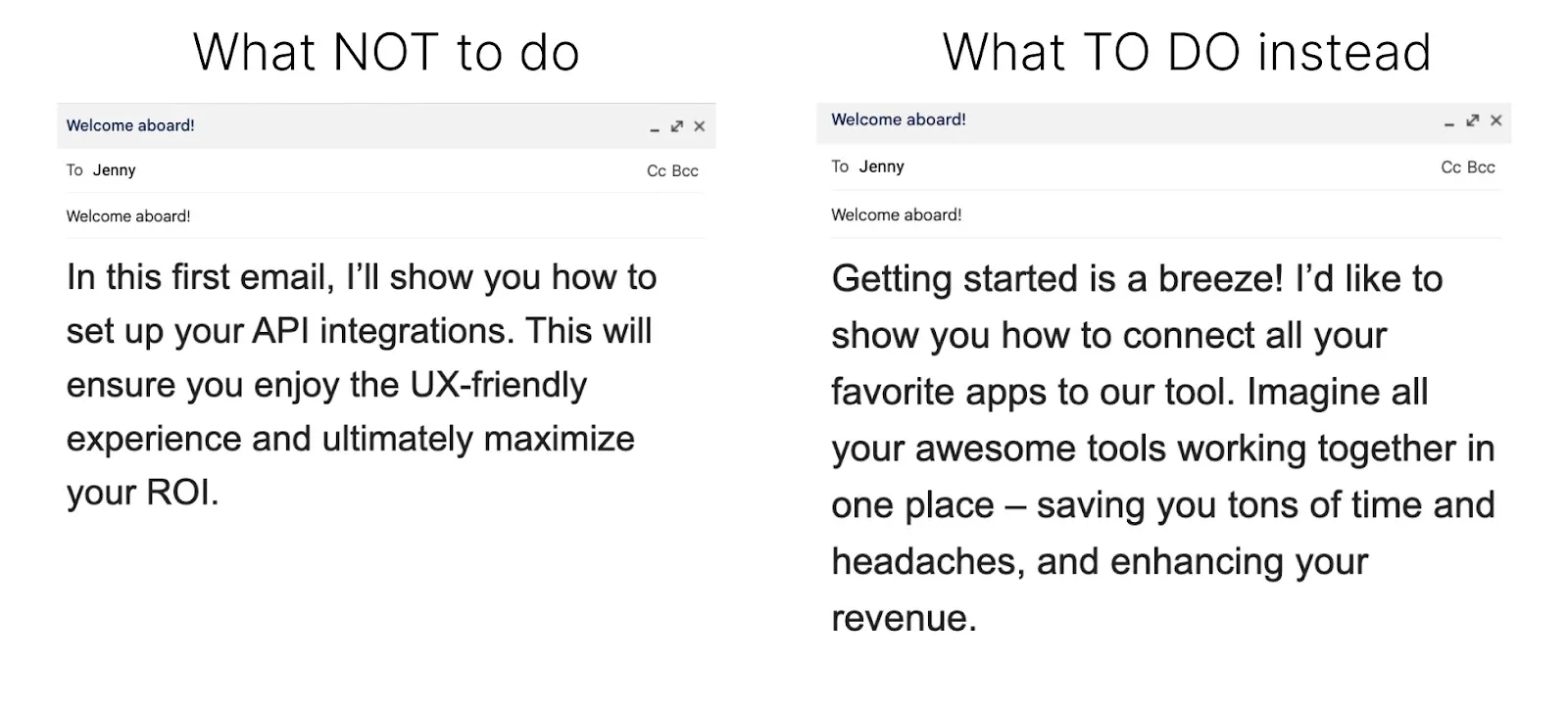 User-friendly email copy customer onboarding