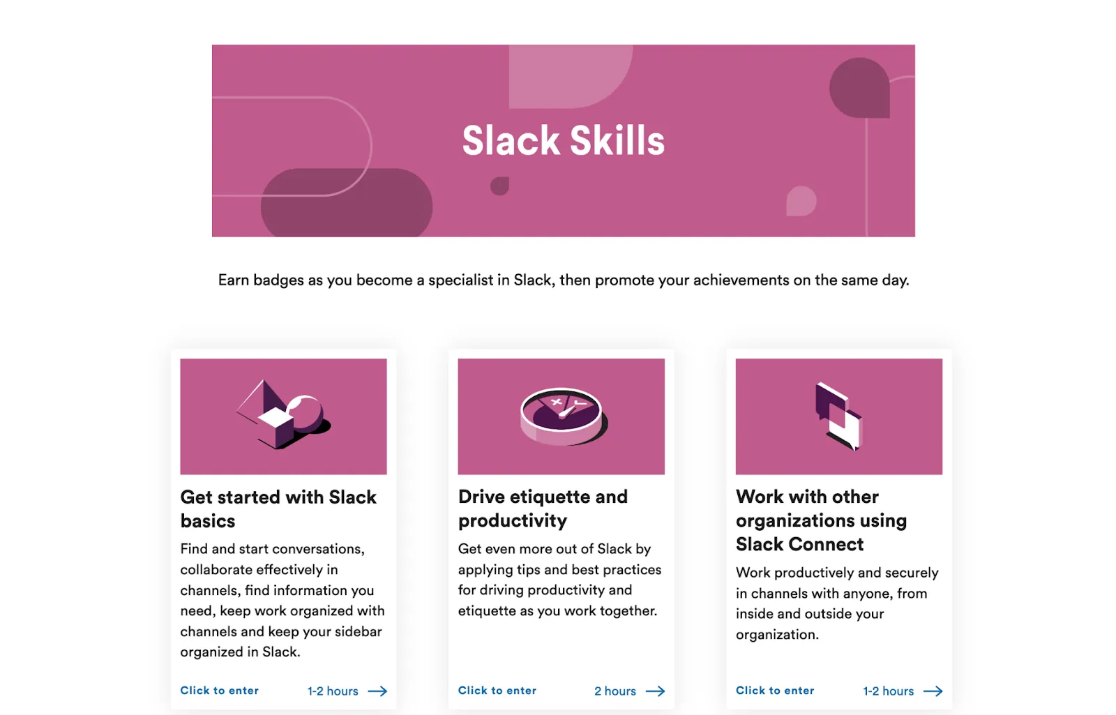 Slack Certified learning hub example main page
