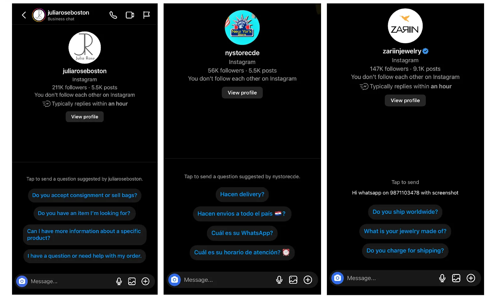 Instagram direct QA Example