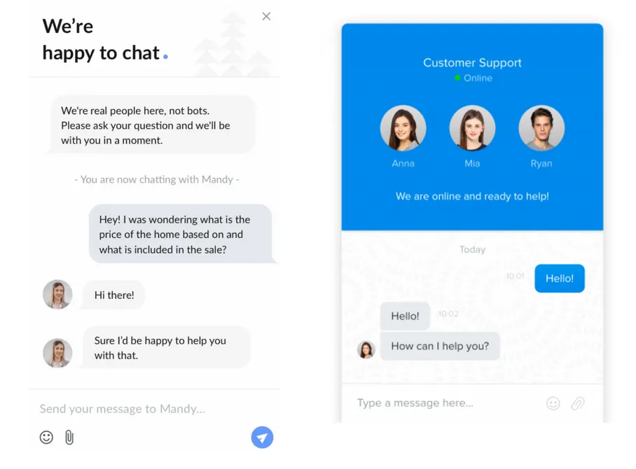 example Live chat support