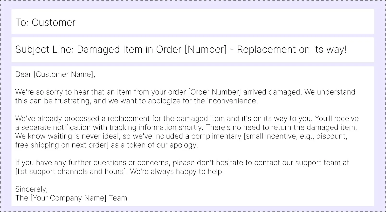 Customer Email Example for Damaged Items