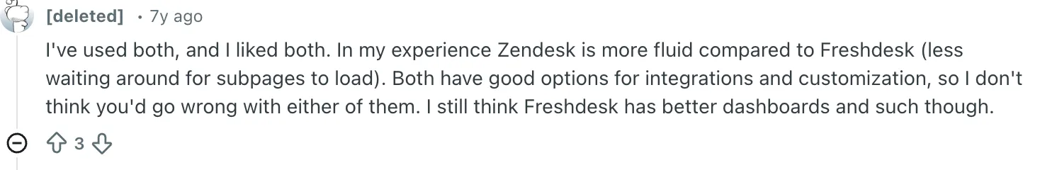 Zendesk vs Freshdesk Reddit screenshoot example 5